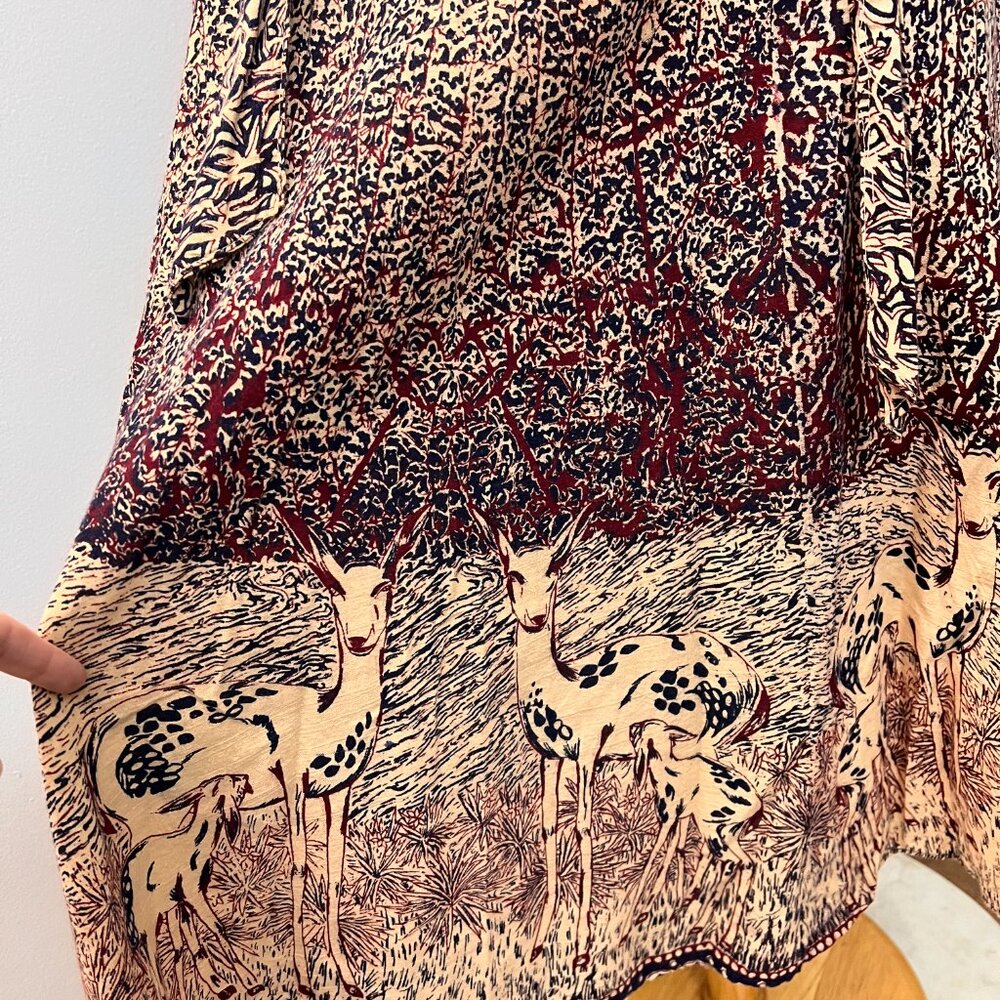 Vintage Deer Print Cotton Wrap Skirt Adjustable One Size